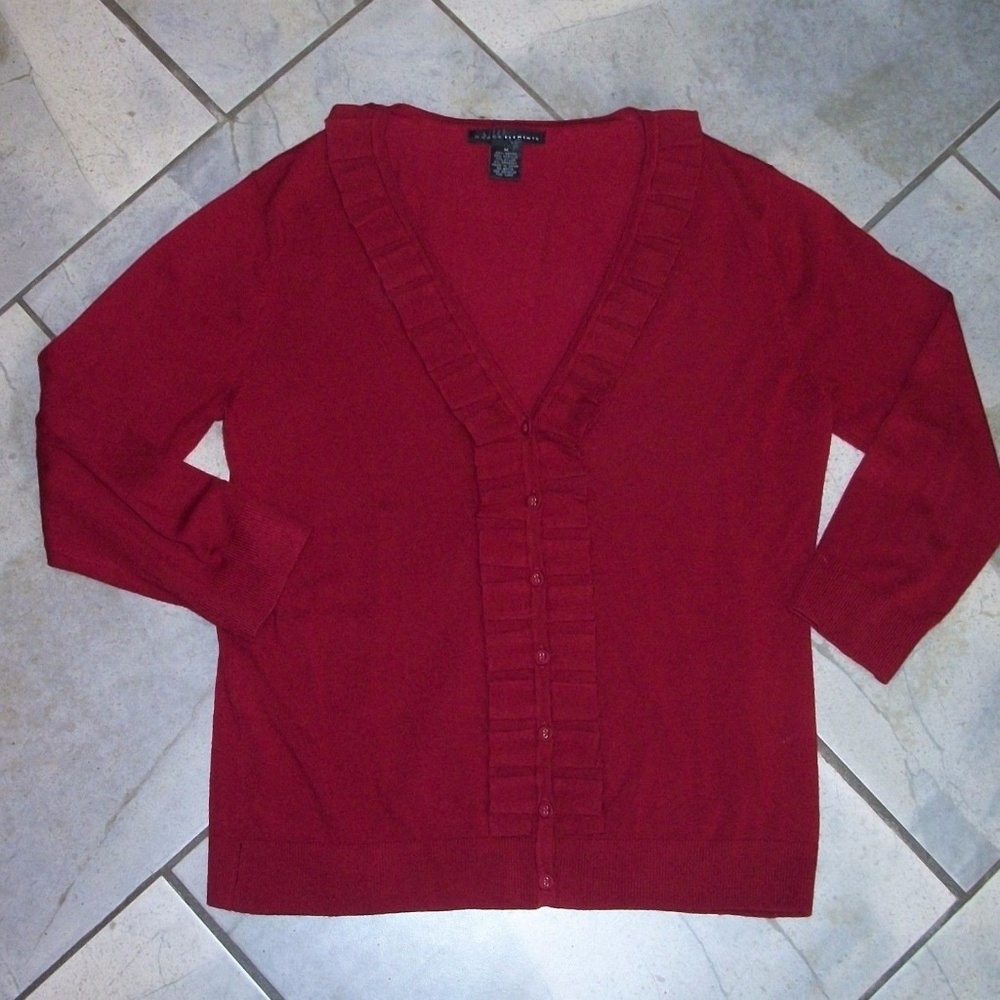 Grace Elements Red V-neck w Ruffle Cardigan M